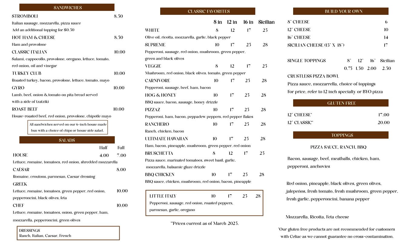 Chester's Cafe & Pizzeria Menu